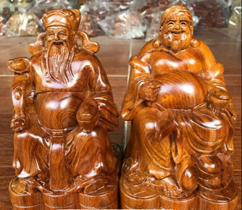 Tượng Thần Tài và Thổ Địa bằng gỗ